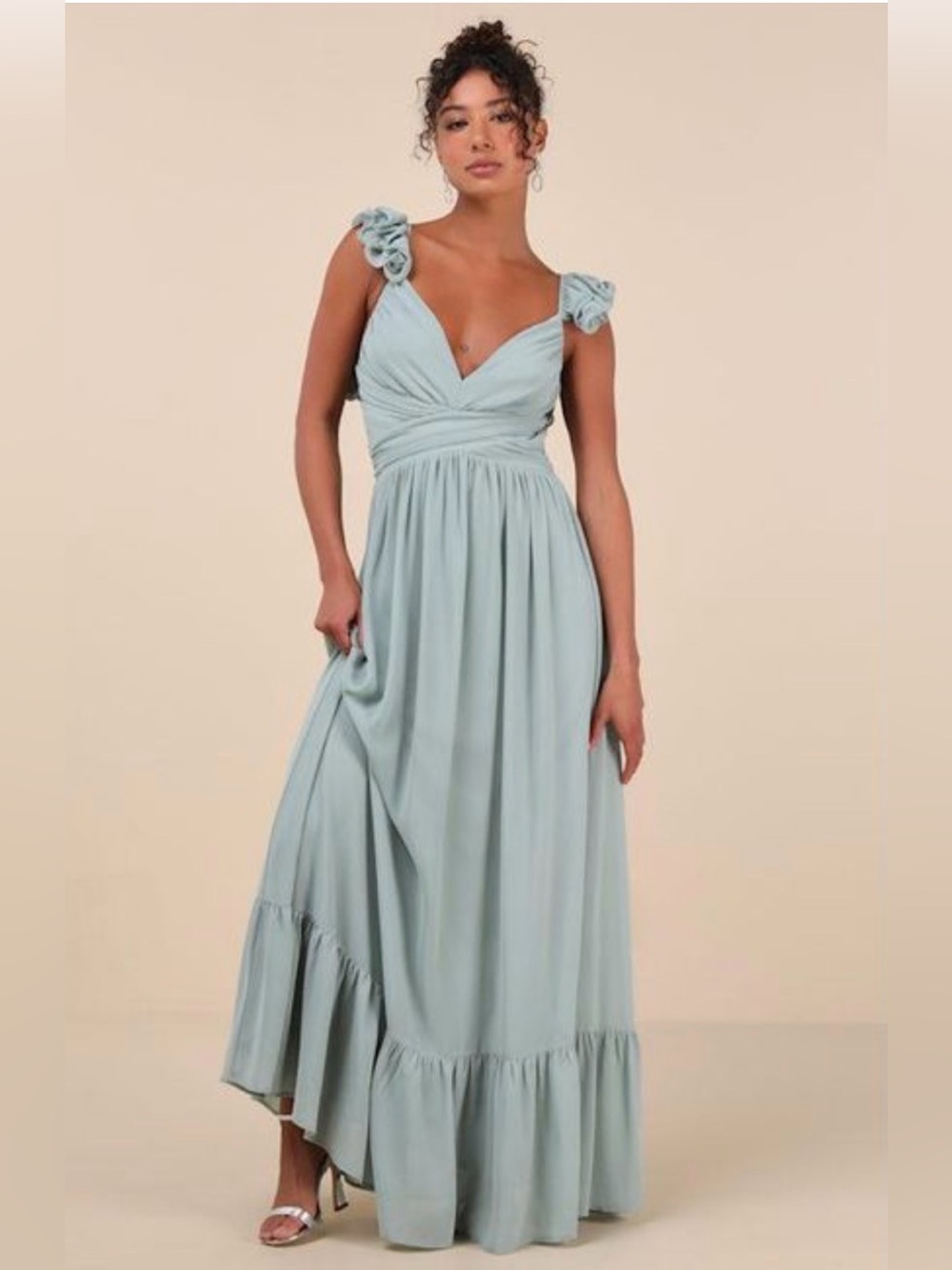 Lulus Women's Soiree Celebration Floral Ruffled Lace-Up Maxi Dress Size S NWT